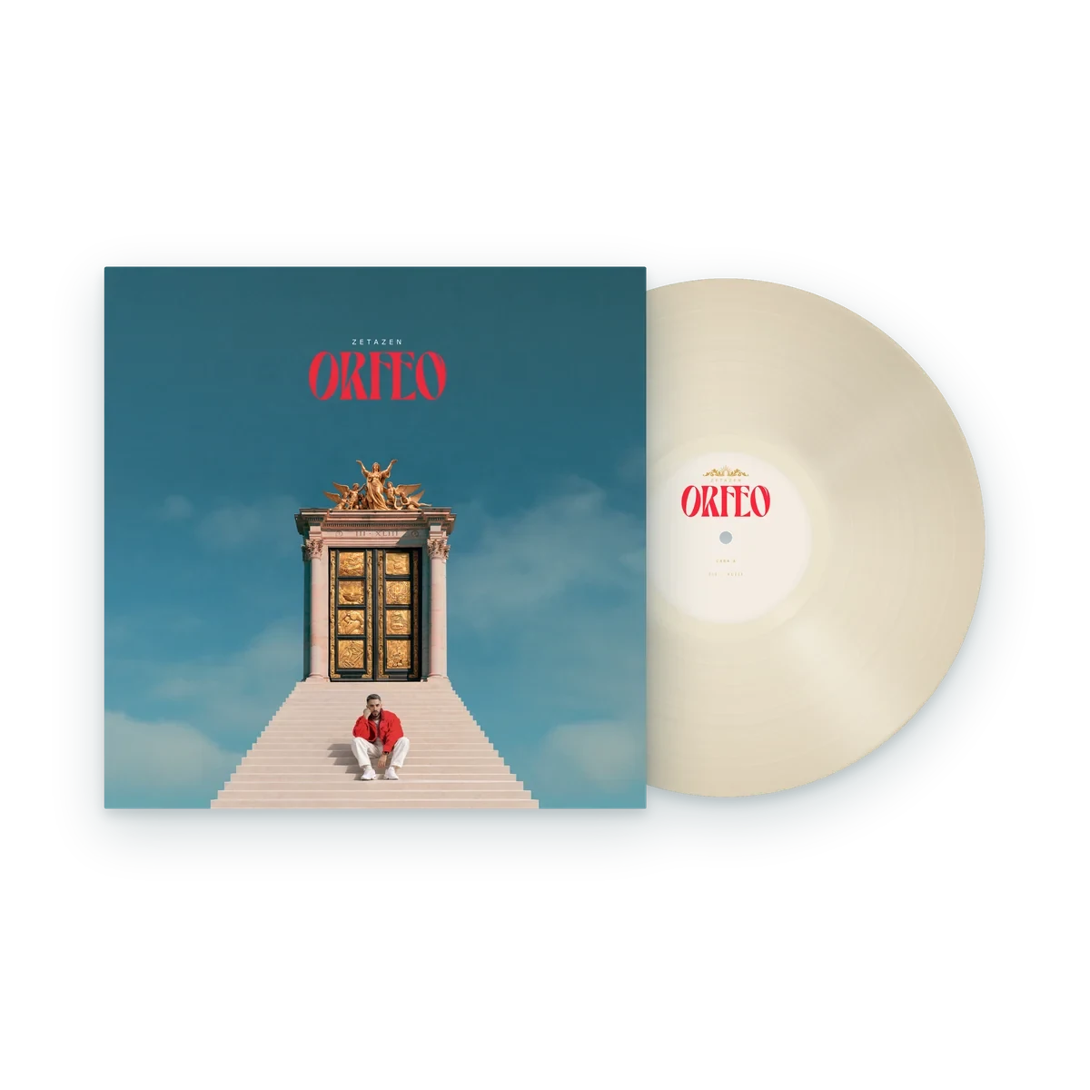 Vinilo ORFEO: la portada y el disco blanco hueso saliendo de la funda